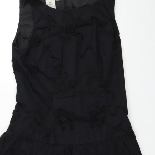 Evan-Pecone Womens Black Cotton Skater Dress Size 4 Boat Neck Zip