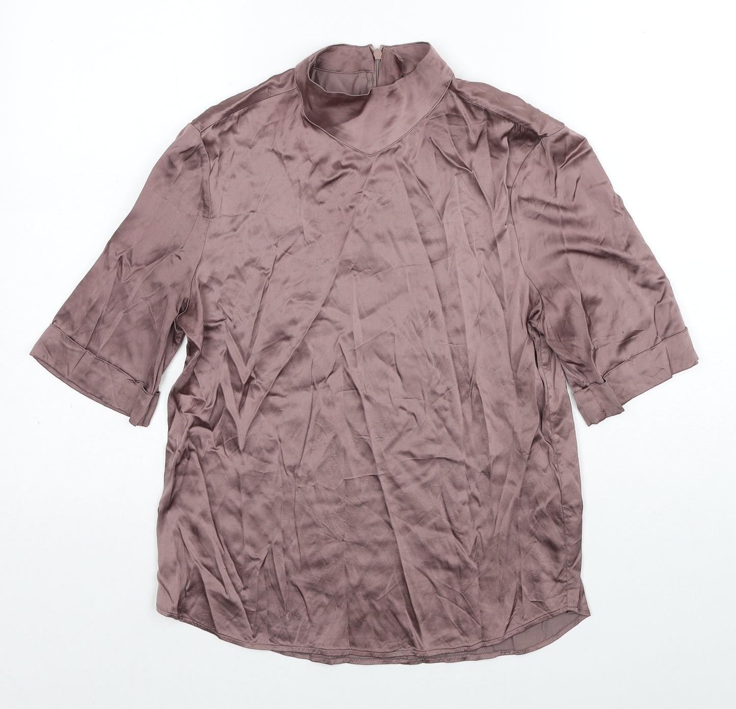 YAYA Womens Brown Viscose Basic Blouse Size 6 Mock Neck