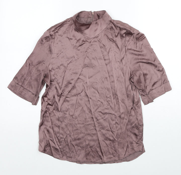 YAYA Womens Brown Viscose Basic Blouse Size 6 Mock Neck