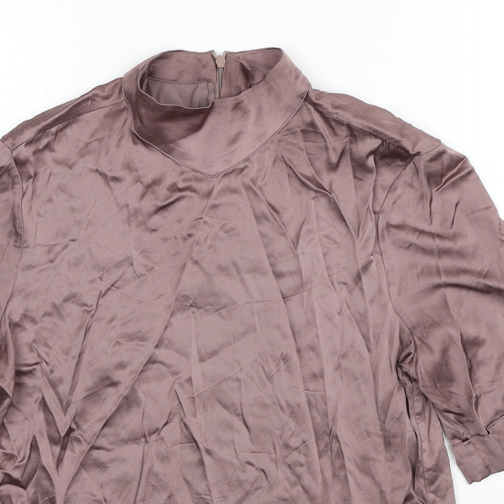 YAYA Womens Brown Viscose Basic Blouse Size 6 Mock Neck
