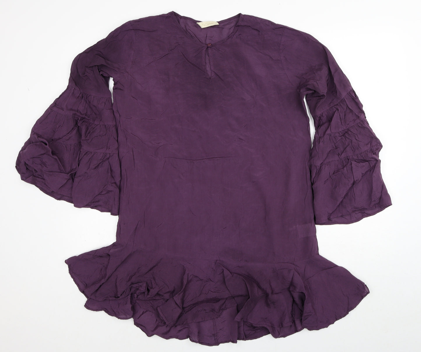 Mes Demoiselles Womens Purple Viscose Shift Size 10 Round Neck Button - Drop hem