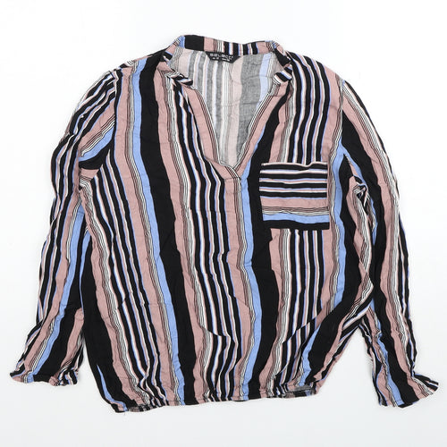 Selected Womens Multicoloured Striped Viscose Basic Blouse Size 10 V-Neck