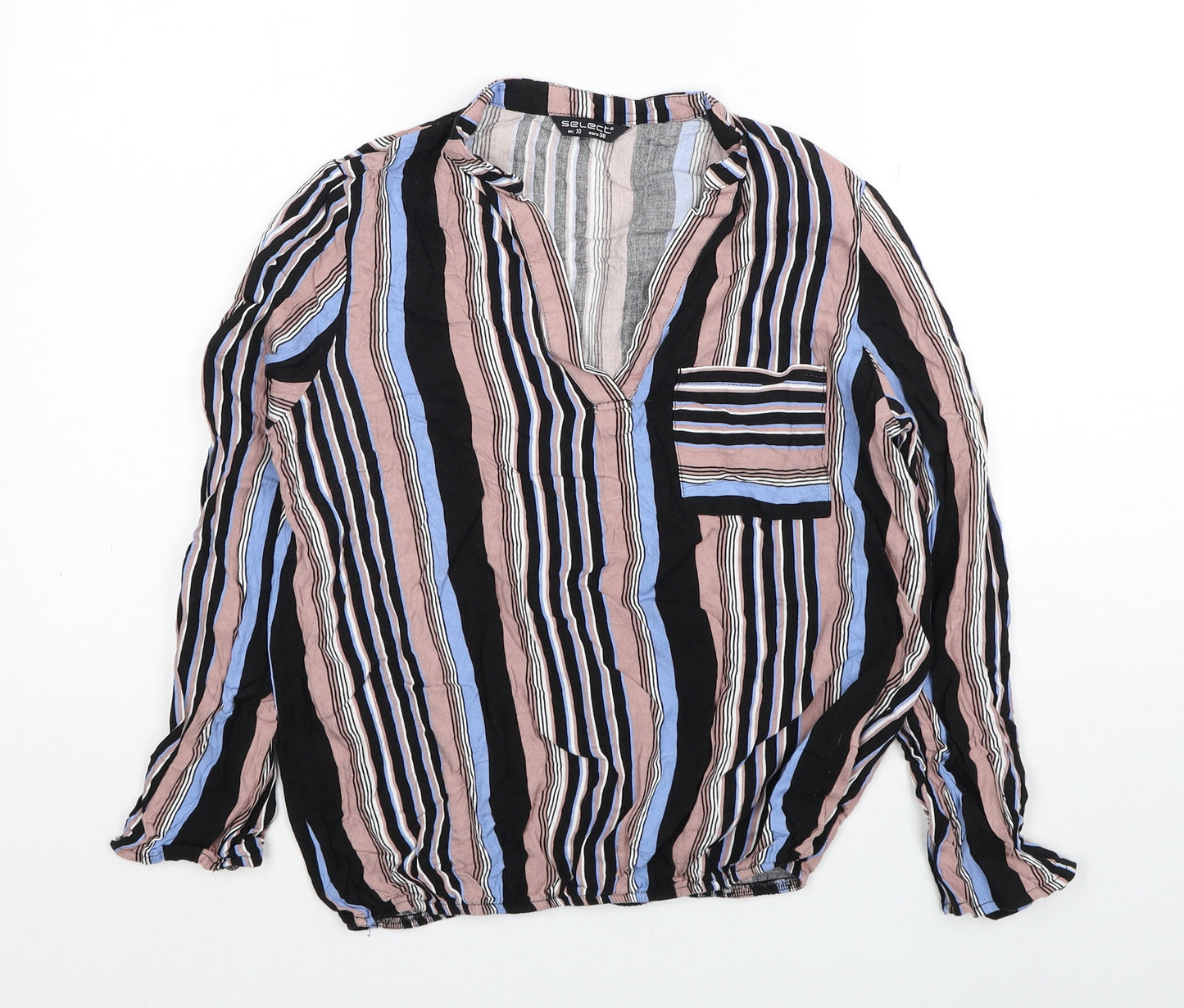 Selected Womens Multicoloured Striped Viscose Basic Blouse Size 10 V-Neck