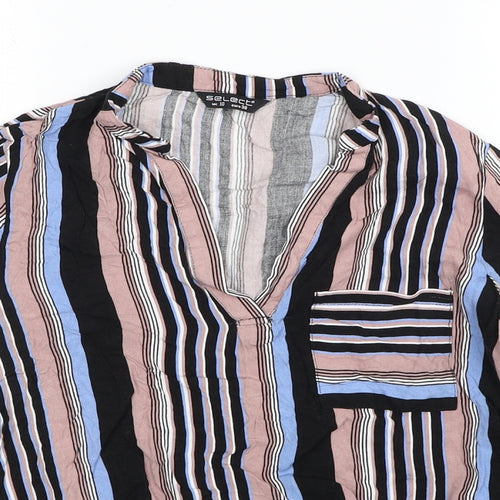 Selected Womens Multicoloured Striped Viscose Basic Blouse Size 10 V-Neck