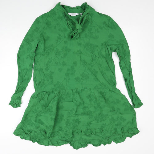 & Other Stories Womens Green Geometric Viscose Shift Size 10 Round Neck Zip - Drop hem