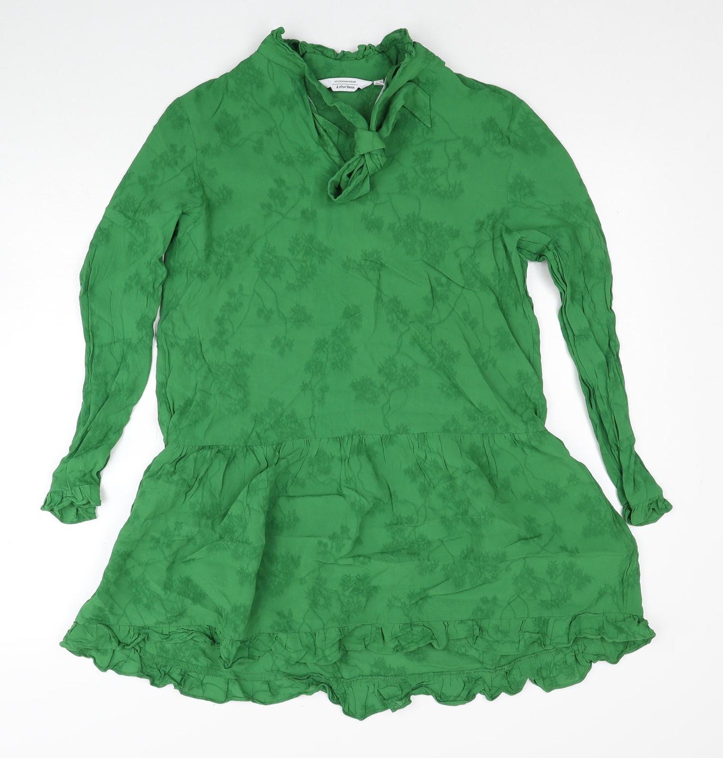 & Other Stories Womens Green Geometric Viscose Shift Size 10 Round Neck Zip - Drop hem