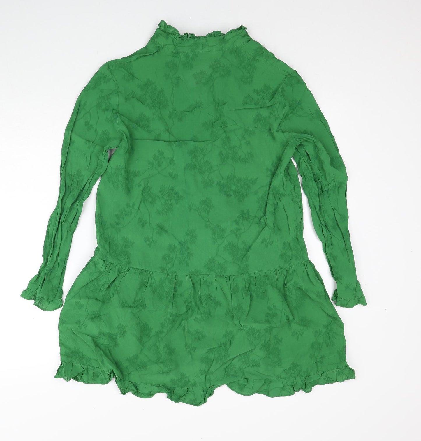 & Other Stories Womens Green Geometric Viscose Shift Size 10 Round Neck Zip - Drop hem