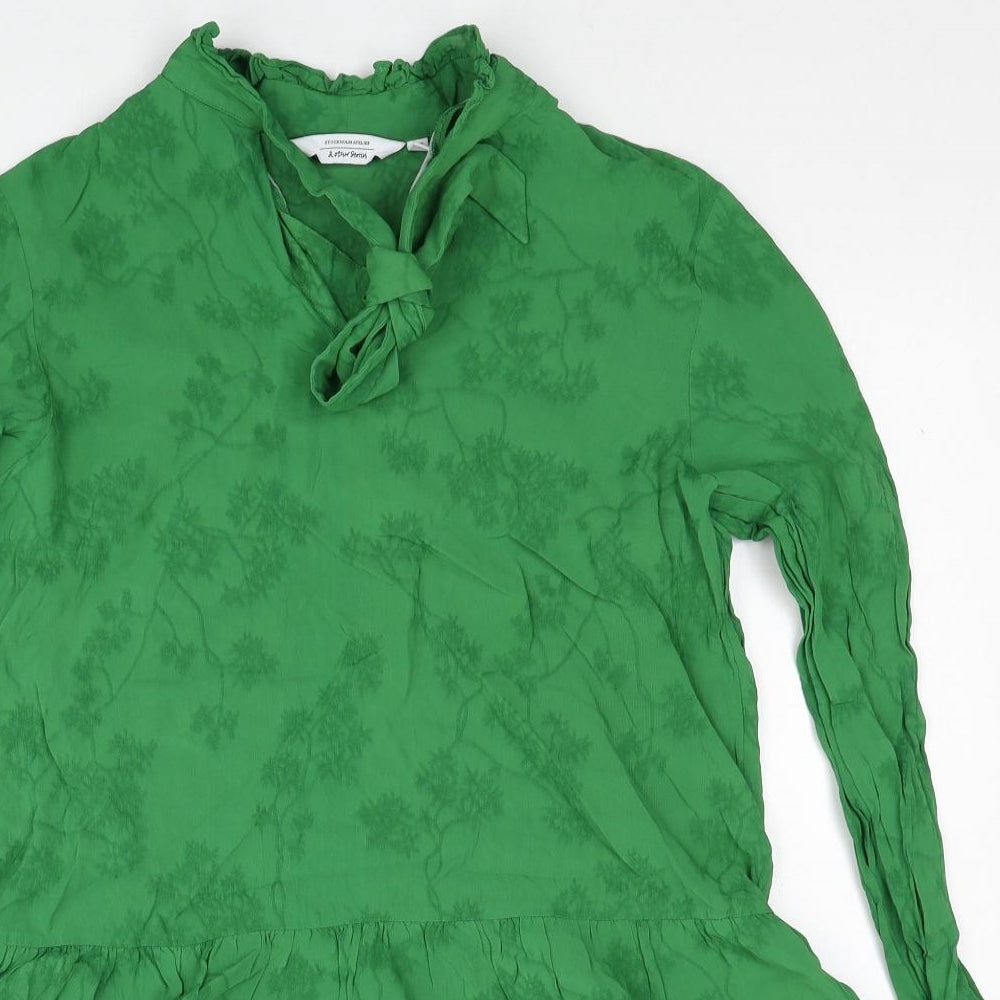 & Other Stories Womens Green Geometric Viscose Shift Size 10 Round Neck Zip - Drop hem