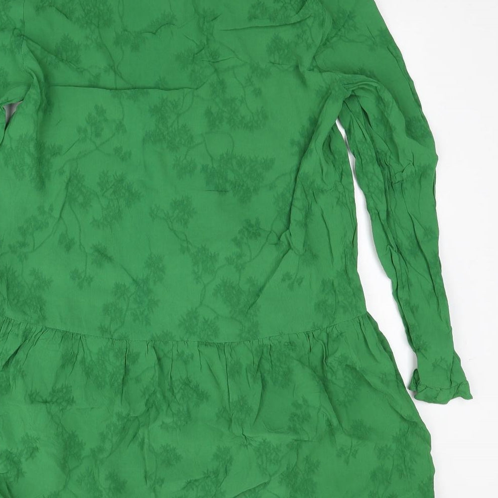 & Other Stories Womens Green Geometric Viscose Shift Size 10 Round Neck Zip - Drop hem