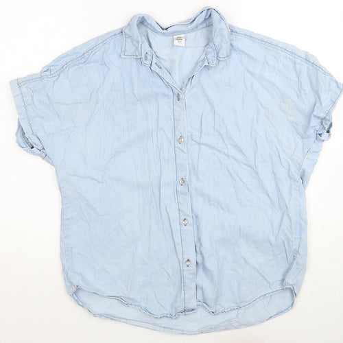 H&M Womens Blue Lyocell Basic Button-Up Size XS Collared