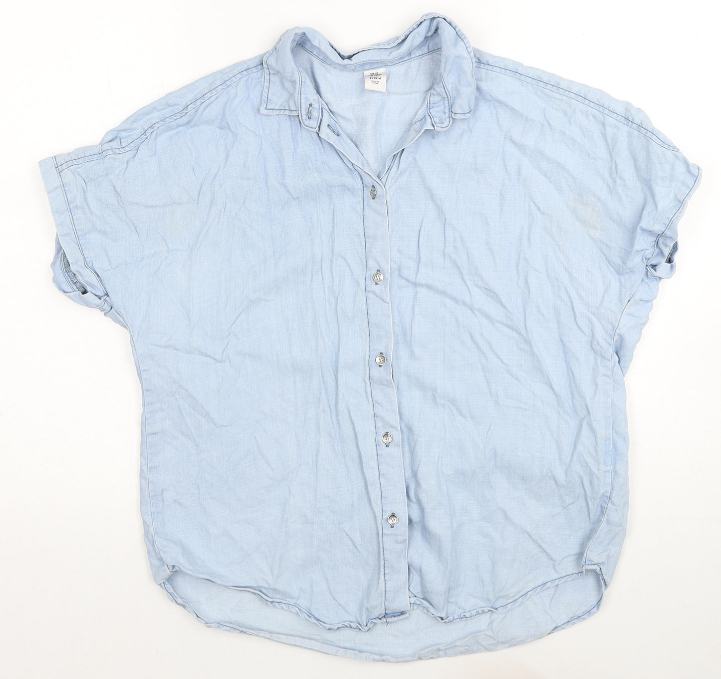 H&M Womens Blue Lyocell Basic Button-Up Size XS Collared