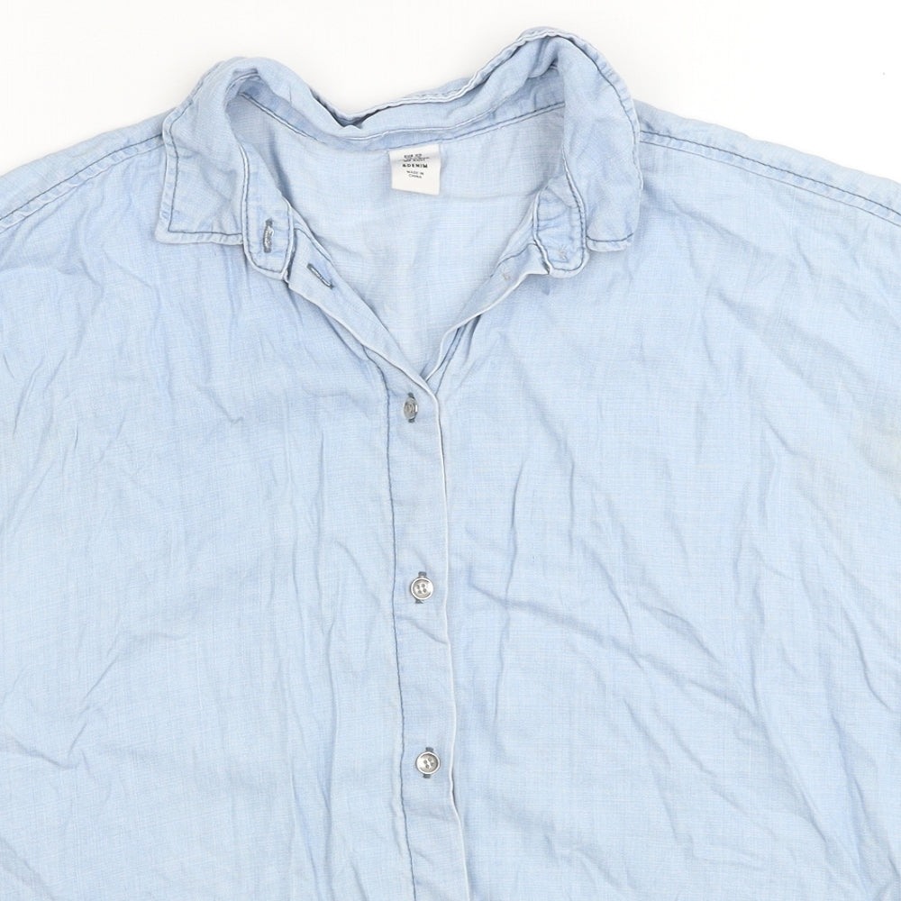 H&M Womens Blue Lyocell Basic Button-Up Size XS Collared