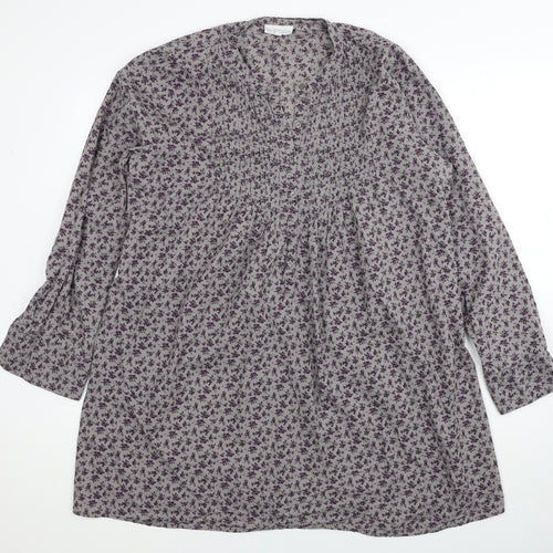 JoJo Maman Womens Grey Floral Cotton Shift Size L V-Neck Button