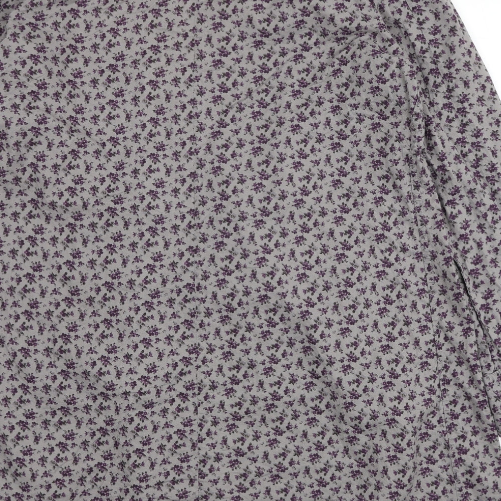 JoJo Maman Womens Grey Floral Cotton Shift Size L V-Neck Button
