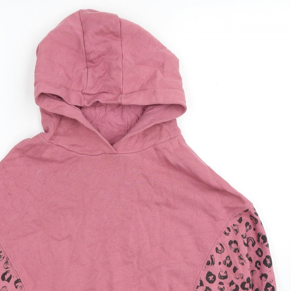 NEXT Girls Pink Animal Print Cotton Pullover Hoodie Size 12 Years Pullover