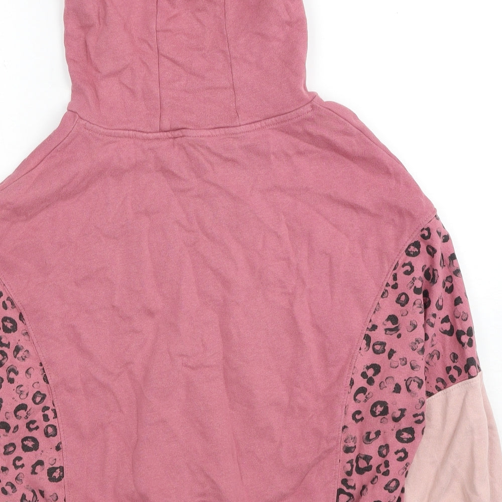 NEXT Girls Pink Animal Print Cotton Pullover Hoodie Size 12 Years Pullover