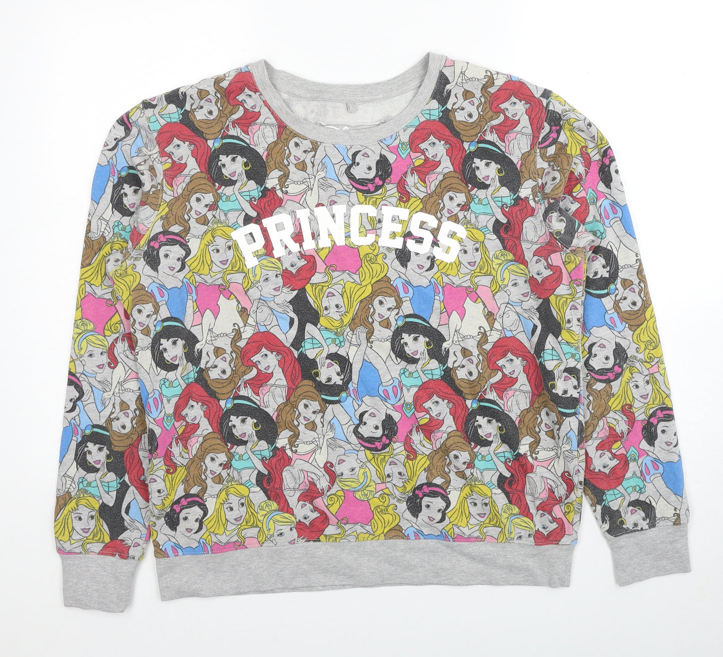 Disney Womens Multicoloured Geometric Cotton Pullover Sweatshirt Size L Pullover - Disney Princess
