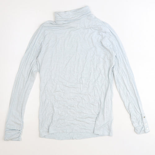 Marble Womens Blue Polyester Basic Blouse Size 10 Roll Neck