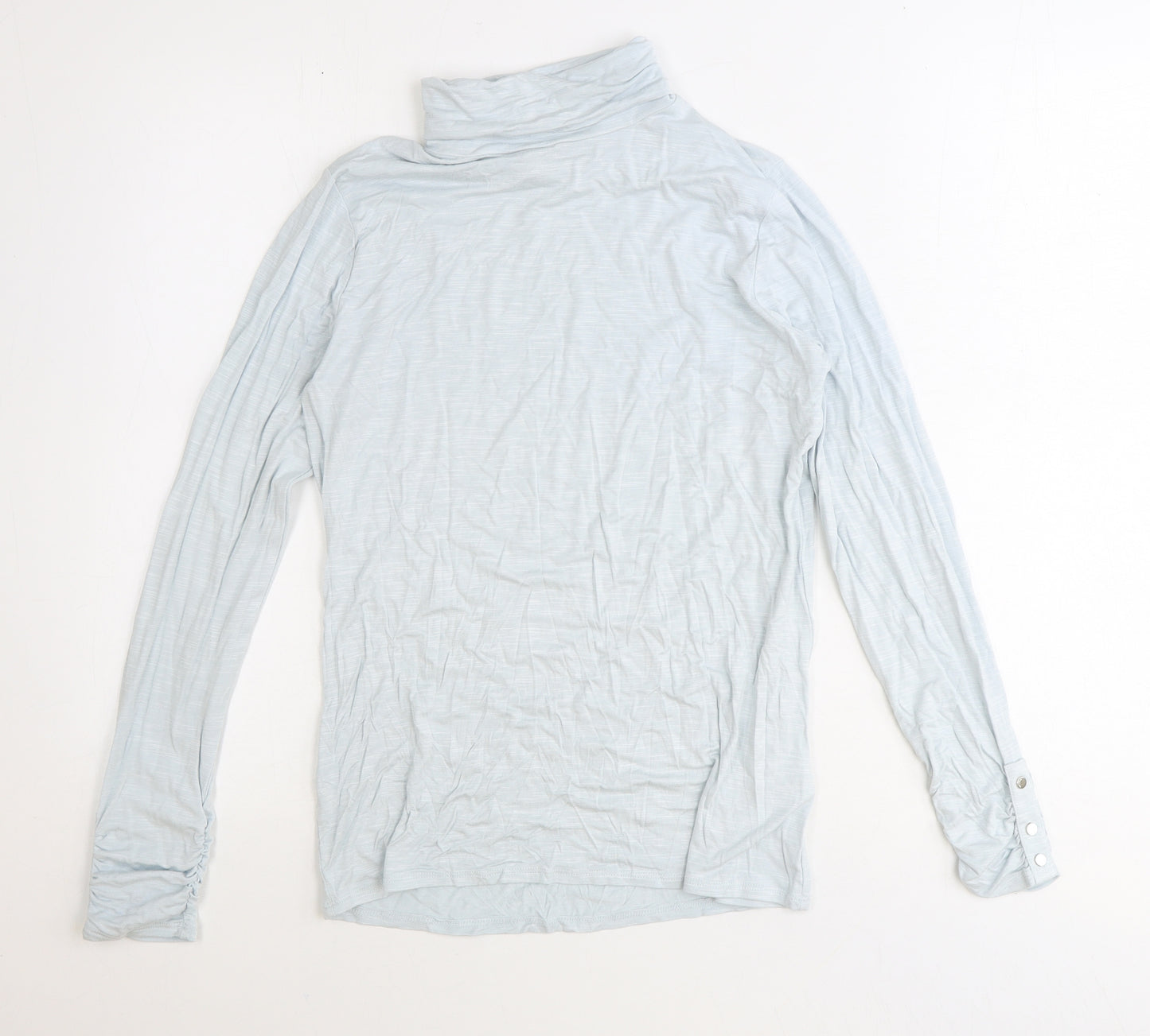 Marble Womens Blue Polyester Basic Blouse Size 10 Roll Neck