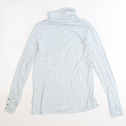Marble Womens Blue Polyester Basic Blouse Size 10 Roll Neck