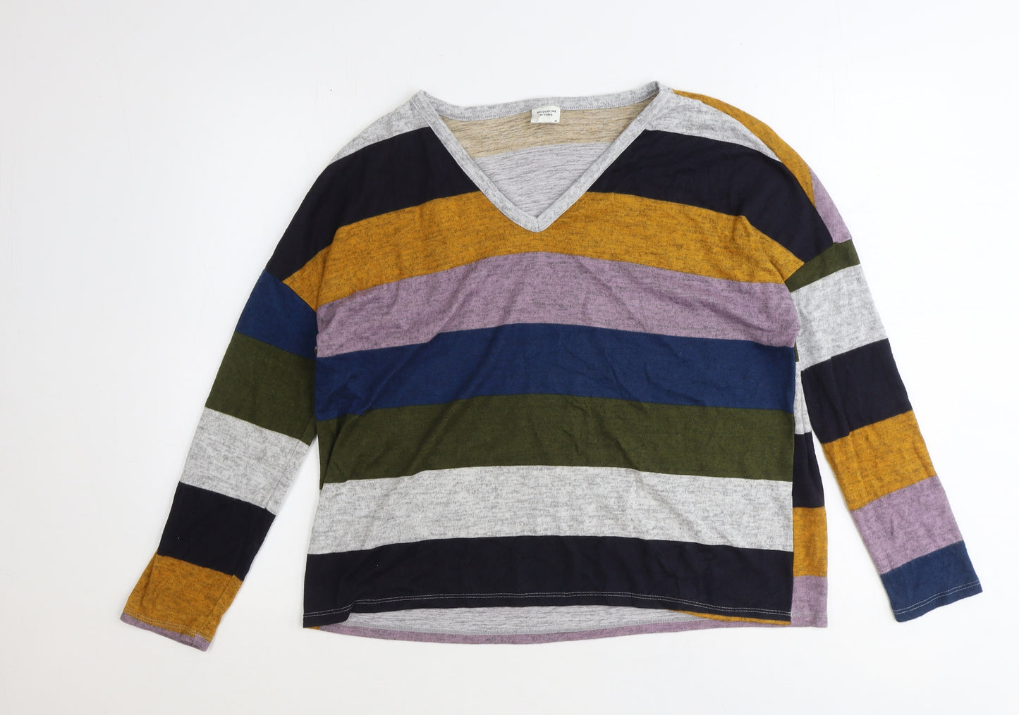 Jaqueline de Yong Womens Multicoloured V-Neck Striped Polyester Pullover Jumper Size M
