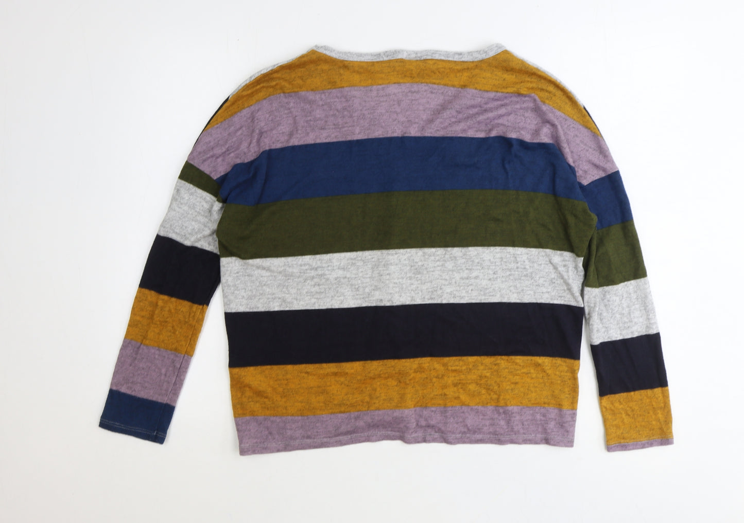 Jaqueline de Yong Womens Multicoloured V-Neck Striped Polyester Pullover Jumper Size M