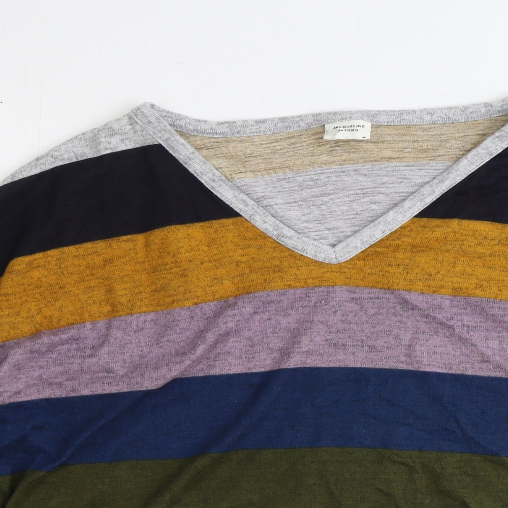 Jaqueline de Yong Womens Multicoloured V-Neck Striped Polyester Pullover Jumper Size M