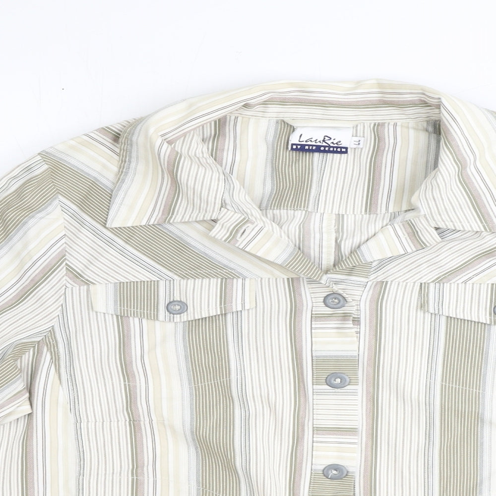 LauRie Mens Brown Striped Cotton Dress Shirt Size 44 Collared Button