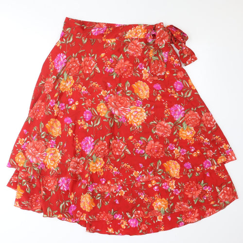 Kaniza Womens Red Floral Polyester Wrap Skirt Size M Tie