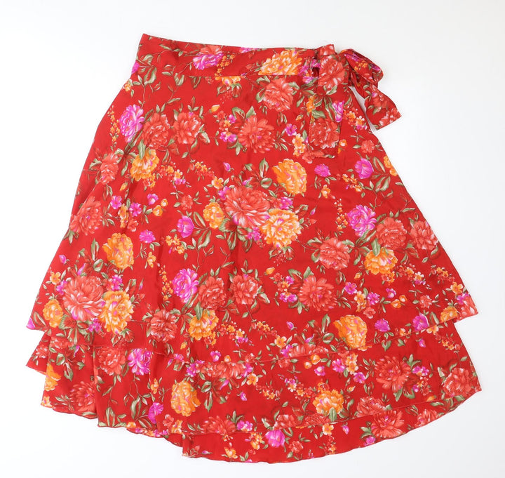 Kaniza Womens Red Floral Polyester Wrap Skirt Size M Tie