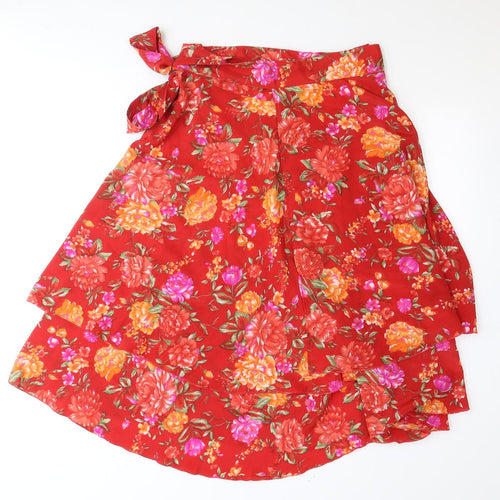Kaniza Womens Red Floral Polyester Wrap Skirt Size M Tie