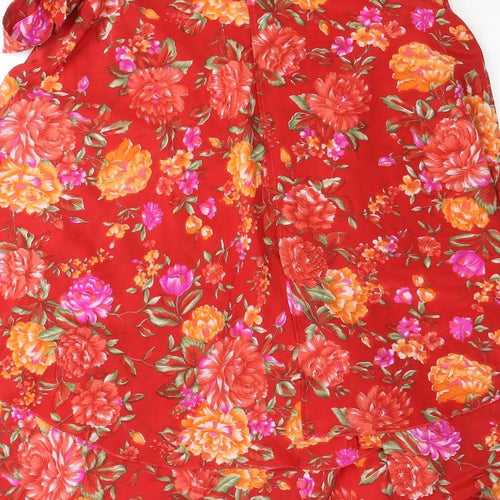 Kaniza Womens Red Floral Polyester Wrap Skirt Size M Tie