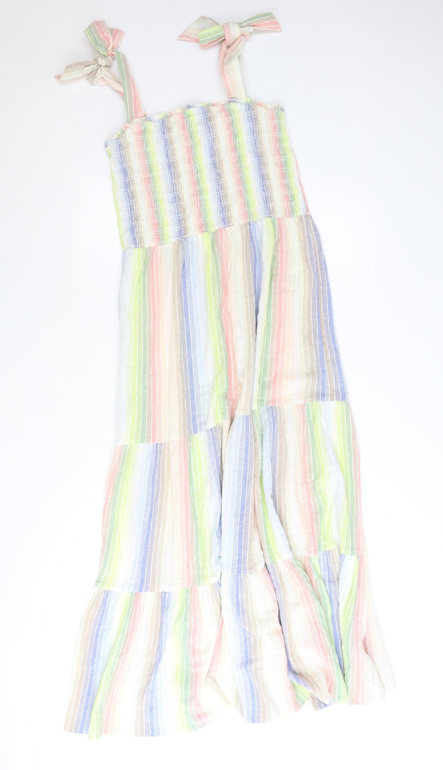 Fat Face Womens Multicoloured Striped 100% Cotton A-Line Size 12 Square Neck Tie