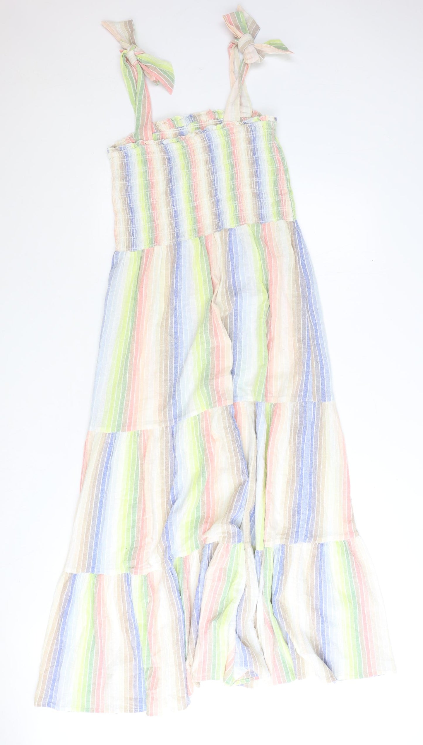 Fat Face Womens Multicoloured Striped 100% Cotton A-Line Size 12 Square Neck Tie