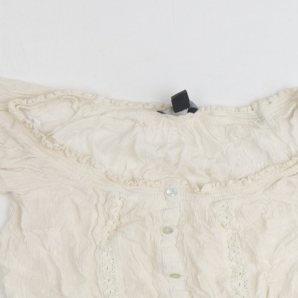 Primark Womens Ivory Polyester Cropped Blouse Size 14 Scoop Neck