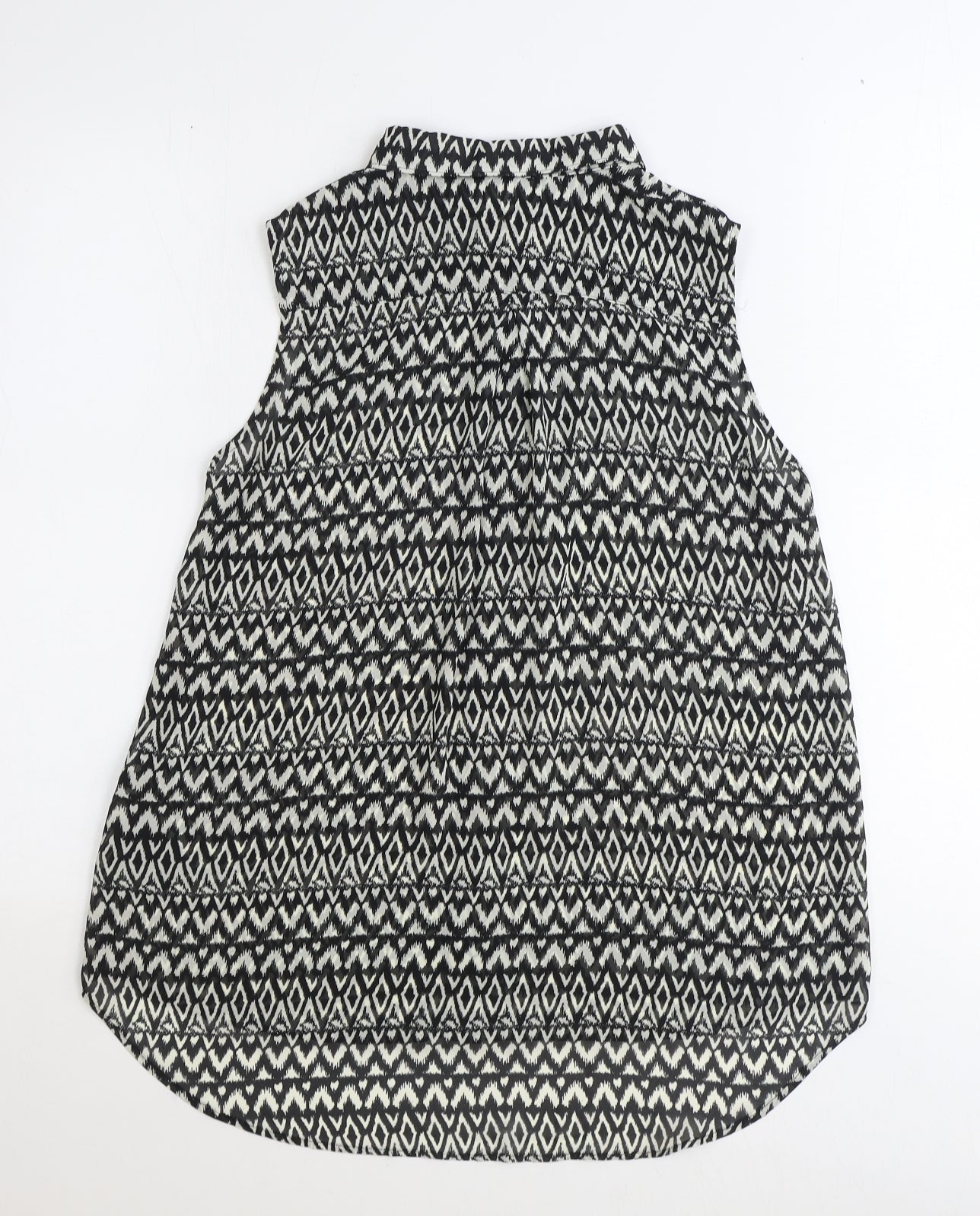 Zara Womens Black Geometric Viscose Basic Button-Up Size 10 Collared