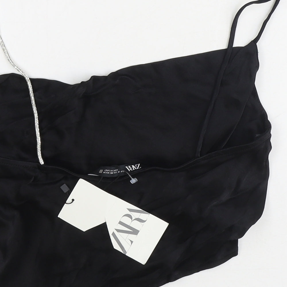 Zara Womens Black Polyester Cropped Tank Size XS Square Neck