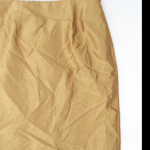 Preworn Womens Gold Polyester Straight & Pencil Skirt Size 12 Zip