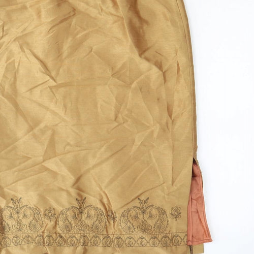 Preworn Womens Gold Polyester Straight & Pencil Skirt Size 12 Zip