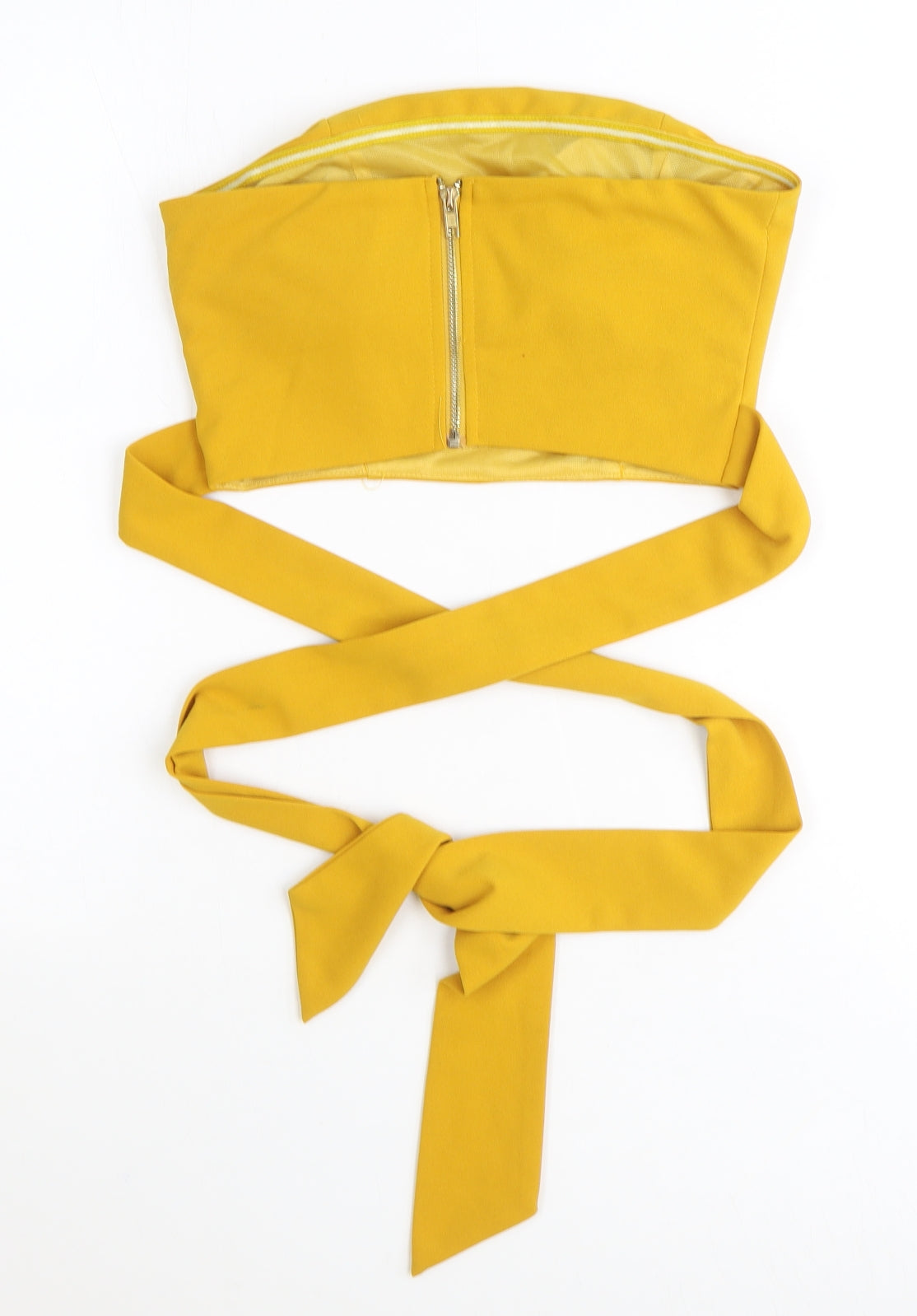 VERA & LUCY Womens Yellow Polyester Cropped Tank Size S Off the Shoulder - Waist Tie Detail Bandeau