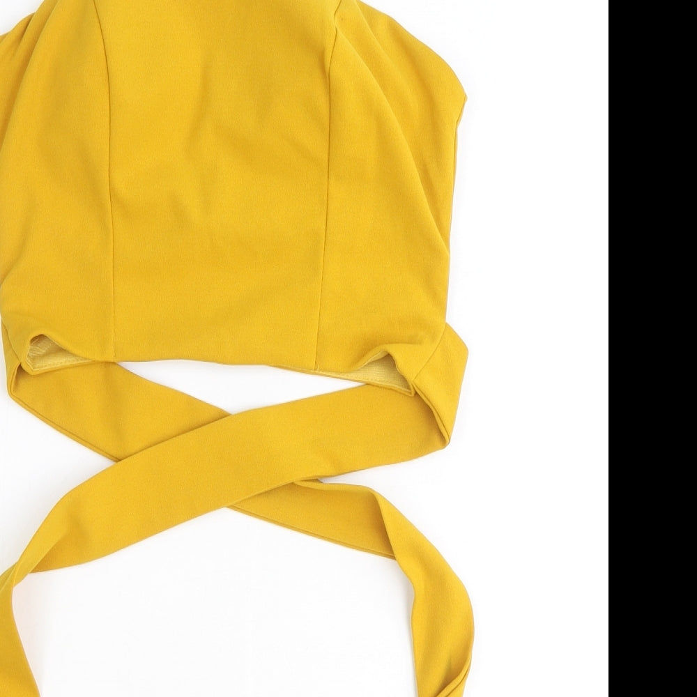 VERA & LUCY Womens Yellow Polyester Cropped Tank Size S Off the Shoulder - Waist Tie Detail Bandeau