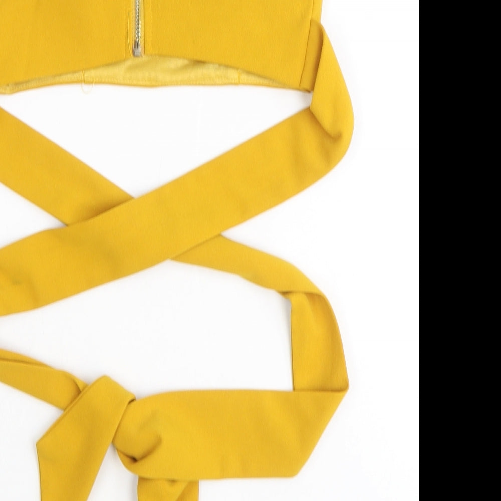 VERA & LUCY Womens Yellow Polyester Cropped Tank Size S Off the Shoulder - Waist Tie Detail Bandeau