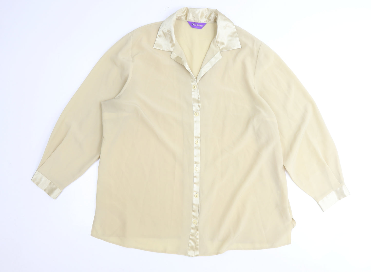Collections Womens Beige Polyester Basic Button-Up Size 22 Collared