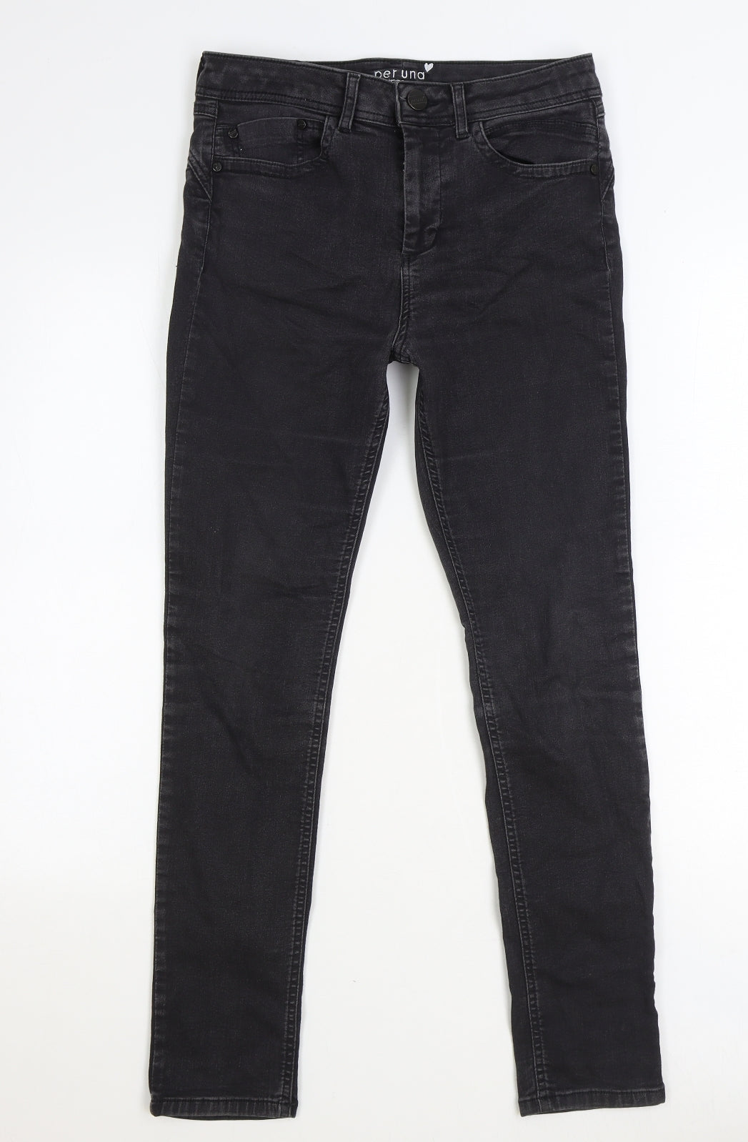 Per Una Womens Black Cotton Straight Jeans Size 12 Regular Zip