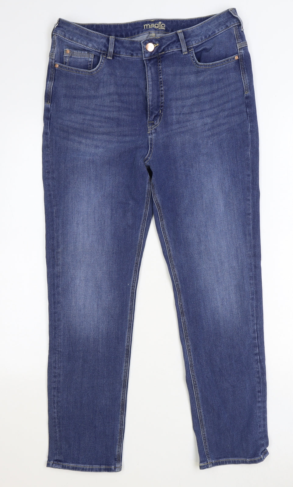 Marks and Spencer Womens Blue Cotton Straight Jeans Size 16 Regular Zip