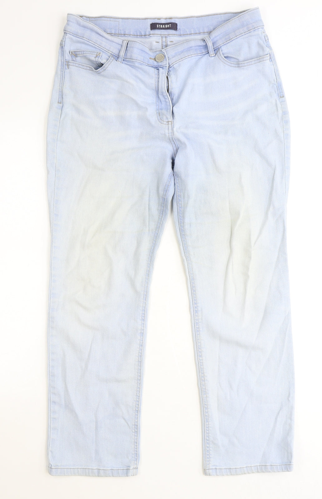 Marks and Spencer Womens Blue Cotton Straight Jeans Size 16 Regular Zip