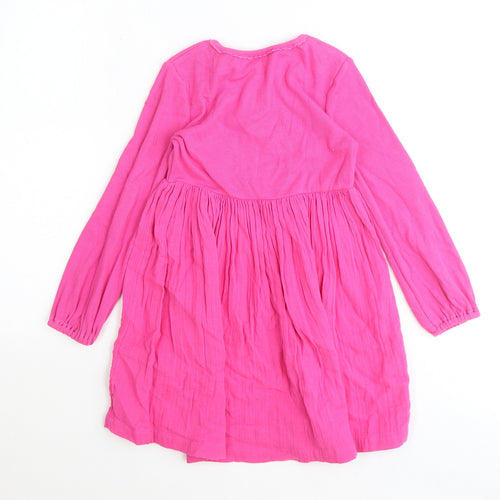 Marks and Spencer Girls Pink Cotton A-Line Size 5-6 Years Round Neck Button