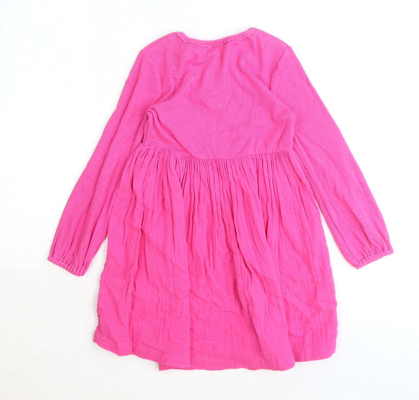 Marks and Spencer Girls Pink Cotton A-Line Size 5-6 Years Round Neck Button