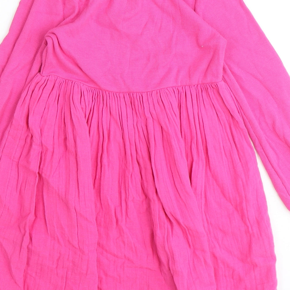 Marks and Spencer Girls Pink Cotton A-Line Size 5-6 Years Round Neck Button