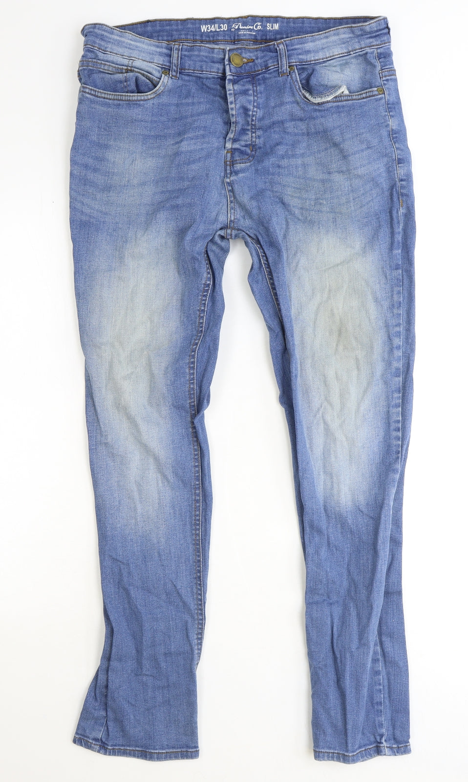 Denim & Co. Mens Blue Cotton Straight Jeans Size 34 in Slim Zip